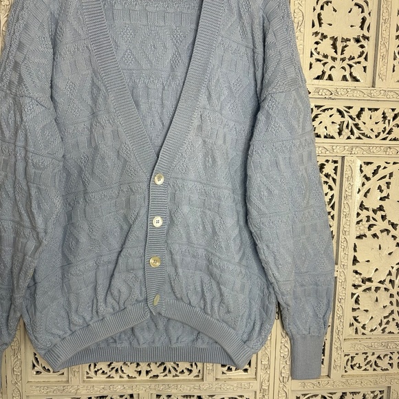 Vintage Light Blue Chunky Knit Aztec Geometric Oversized Slouchy Cardigan Sz M - Picture 5 of 9